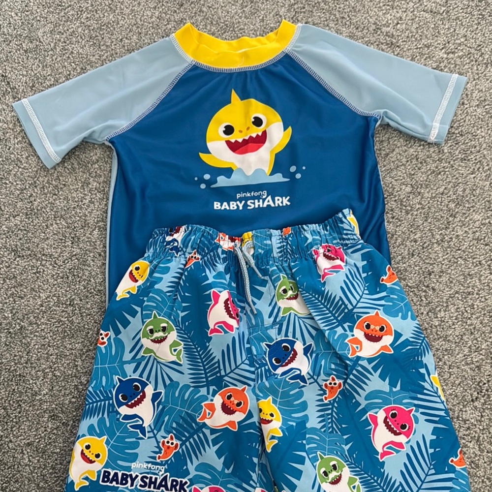Baby Shark Kids Rashguard Set - Blue and Yellow
